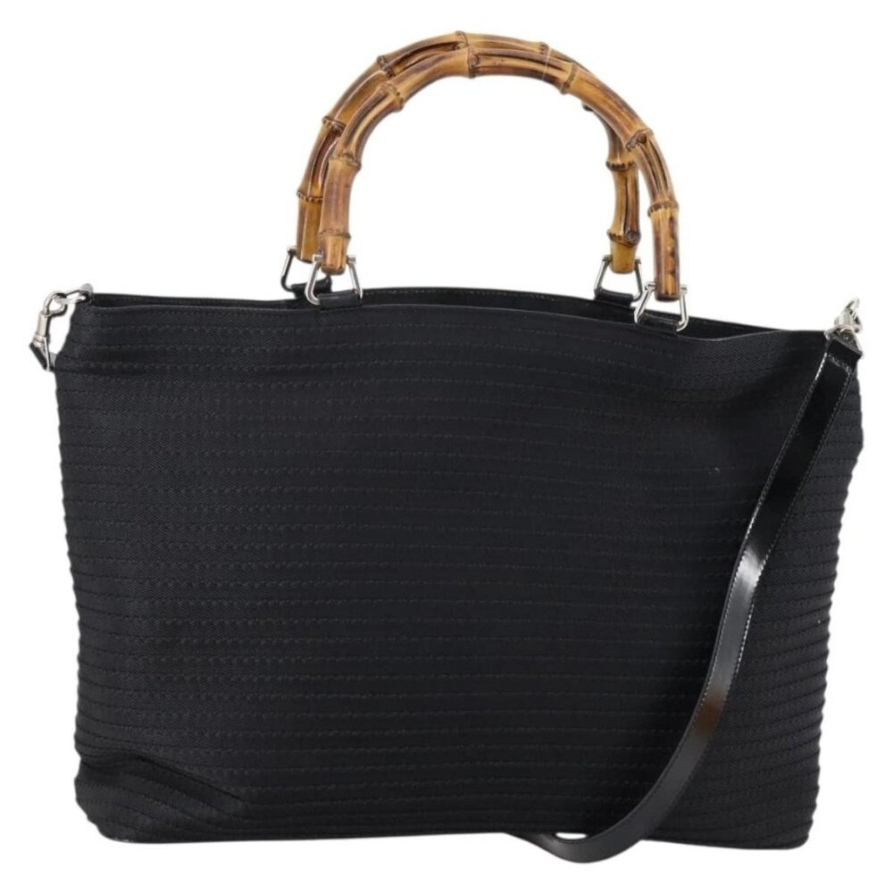 GUCCI Bamboo Hand Bag Nylon 2way Black Auth